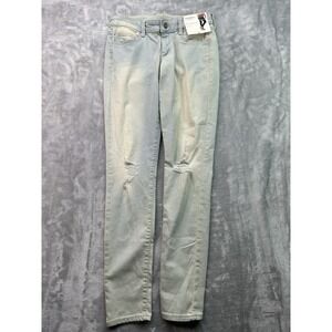 New Arizona Jeans Womens Sz 5 Long Blue Jeans Fave Super Skinny Stretch Distress